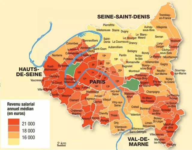 大巴黎地区人均年收入地图