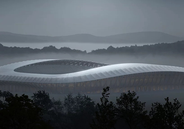 扎哈事务所设计 世界首个全木质足球场将落户